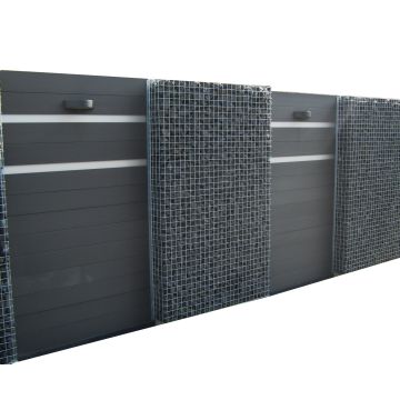 WPC Zaun Kombination mit Gabionen