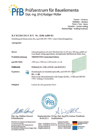 LärmschutzGabione certificaat