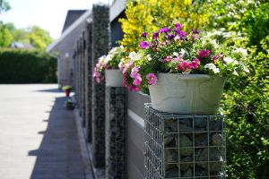 WPC-Sichtschutz – WPC-zaun mit Gabionen. WPC-Sichtschutz