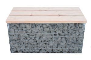 Gabione mit Sitzbank mit Glasbrocken – Gabionenbank