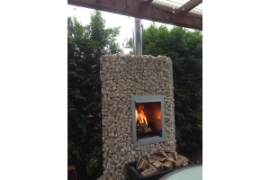 Gabionen Gartenkamin mit Yellow Sun – Gartenkamine. Gabionen Gartenkamin mit Yellow Sun