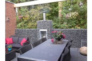 Gabionen Gartenkamin mit norwegischem Granit – Norwegen Granit