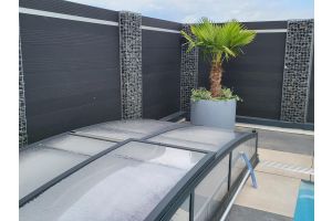 Sichtschutz mit WPC – WPC-zaun mit Gabionen. Sichtschutz mit WPC