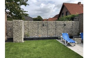 Gabione mit LED-Beleuchtung mit Yellow Sun Bruchstein – Yellow Sun Bruchstein