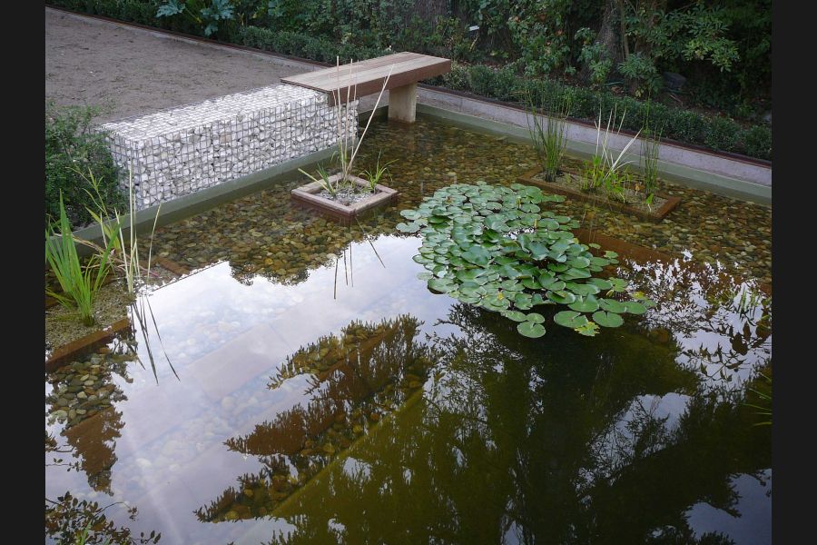 Gabione Gartenteich Sitzbank